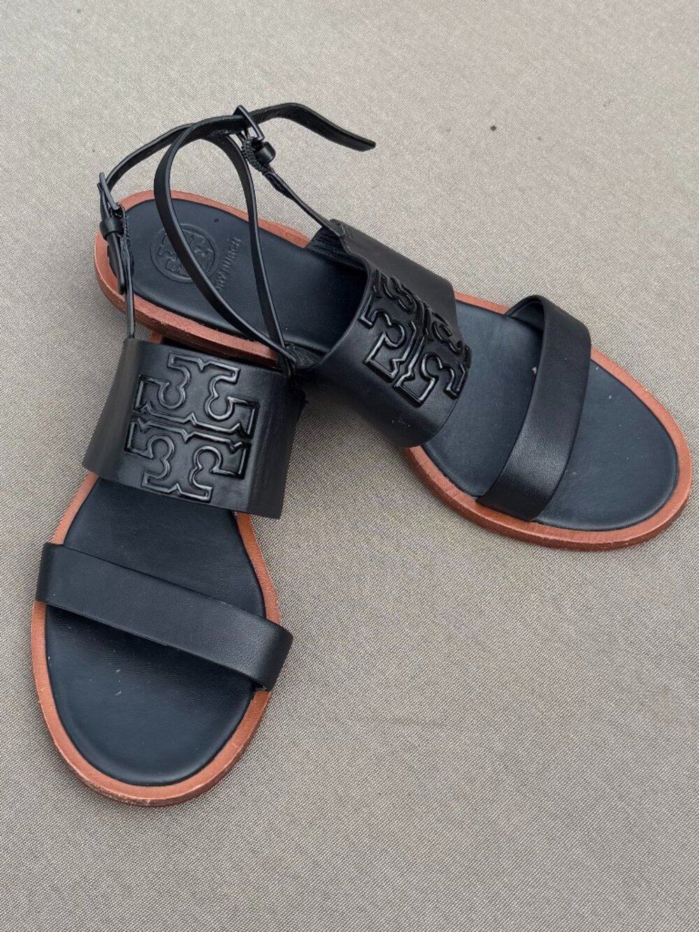 TORY BURCH Black Melinda Powder Coated Sandal